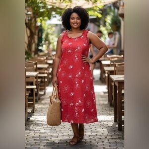 K Company Floral Red Sleeveless Dress Sz 18 100% rayon